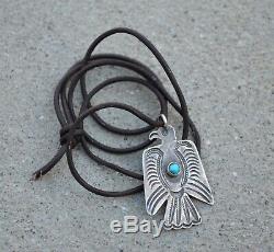 Navajo VTG Old Pawn Fred Harvey Watch Fob Pendant Silver Turquoise Thunderbird