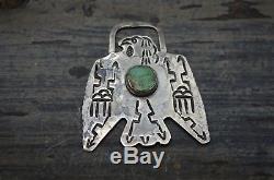 Navajo VTG Old Pawn Fred Harvey Watch Fob Silver Turquoise Thunderbird