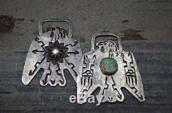 Navajo VTG Old Pawn Fred Harvey Watch Fob Silver Turquoise Thunderbird