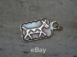 Navajo VTG Old Pawn Trading Post Fred Harvey Dog Tag Copper Silver Horse Fob