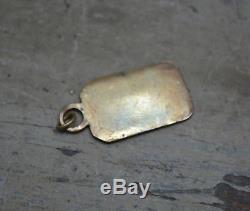 Navajo VTG Old Pawn Trading Post Fred Harvey Dog Tag Copper Silver Horse Fob