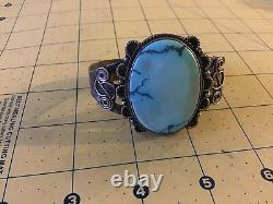 Navajo Vintage Old Pawn Lake turquoise Cuff Bracelet Fred Harvey Era Coin Silver