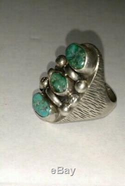 Navajo Vintage old pawn coin silver turquoise men ring 10.25 Fred Harvey era