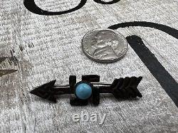 Navajo Whirling Log Arrow Turquoise Brooch Pin Silver Old Pawn Fred Harvey