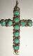 Navajo Old Pawn Chunky Turquoise Sterling Silver Pendant Cross Fred Harvey Era