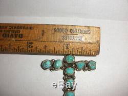 Navajo old pawn chunky turquoise Sterling Silver pendant cross Fred Harvey era