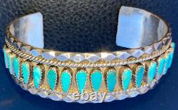 Nice Old Vintage Navajo Tommy Lowe Sterling Silver Mens Turquoise Bracelet
