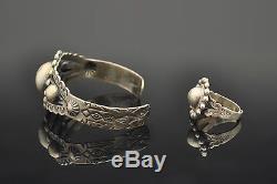 Nice Set! Fred Harvey Era Concho Silver Cuff Bracelet, Ring and Earrings