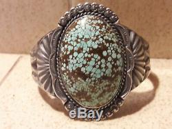 Number 8 turquoise sterling silver fred harvey cuff bracelet 54 grams
