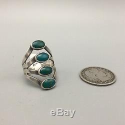 OLDER! Unique! Fred Harvey Era Turquoise and Sterling Silver Ring Size 6