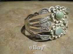 OLD 1920's Fred Harvey Era Navajo Coin Silver Turquoise APPLIED ARROWS Bracelet