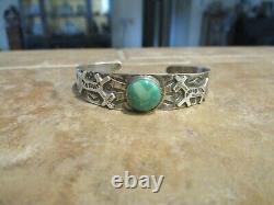 OLD 1930's Fred Harvey Era Navajo 900 Coin Silver Turquoise HORSE DOG Bracelet