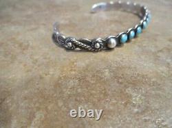 OLD 1930's Fred Harvey Era Zuni INDIAN HANDMADE Coin Silver Turquoise Bracelet