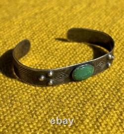 OLD FRED HARVEY ERA Navajo Turquoise Thunderbird Sterling Bracelet