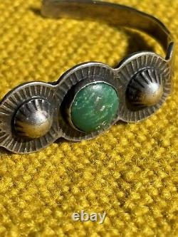 OLD FRED HARVEY ERA Navajo Turquoise Thunderbird Sterling Bracelet