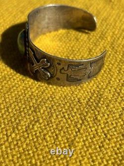 OLD FRED HARVEY ERA Navajo Turquoise Thunderbird Sterling Bracelet