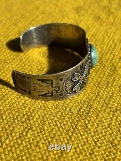 OLD FRED HARVEY ERA Navajo Turquoise Thunderbird Sterling Bracelet