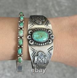 OLD FRED HARVEY ERA THUNDERBIRD NAVAJO Turquoise Sterling Silver Bracelet