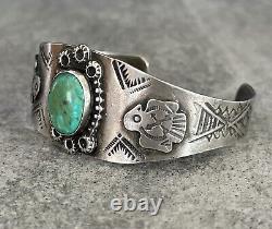 OLD FRED HARVEY ERA THUNDERBIRD NAVAJO Turquoise Sterling Silver Bracelet