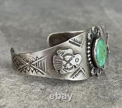 OLD FRED HARVEY ERA THUNDERBIRD NAVAJO Turquoise Sterling Silver Bracelet