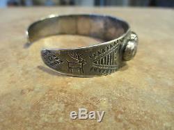 OLD Fred Harvey Era NAVAJO Sterling Silver DOME Row Bracelet with Deer