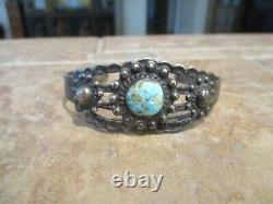 OLD Fred Harvey Era Navajo INDIAN HANDMADE Coin Silver Turquoise Concho Bracelet