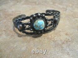 OLD Fred Harvey Era Navajo INDIAN HANDMADE Coin Silver Turquoise Concho Bracelet