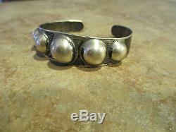 OLD Fred Harvey Era Navajo Sterling Silver DOME ROW Bracelet with Bugs & Feather