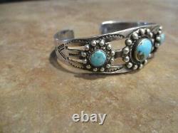 OLD Fred Harvey Era Navajo Sterling Silver THREE CONCHO Turquoise Bracelet