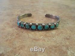 OLD Fred Harvey Era Navajo Sterling Silver Turquoise ROW Cuff Bracelet