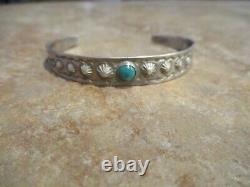 OLD Fred Harvey Era Navajo Sterling Silver Turquoise Reverse Punch Row Bracelet