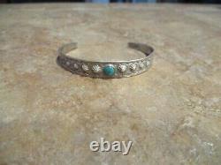 OLD Fred Harvey Era Navajo Sterling Silver Turquoise Reverse Punch Row Bracelet