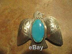 OLD Fred Harvey Era Navajo Sterling Silver Turquoise THUNDERBIRD Pin