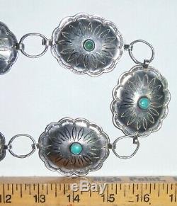 OLD Fred Harvey Era TURQUOISE NUGGET NAVAJO NATIVE STERLING SILVER CONCHO BELT