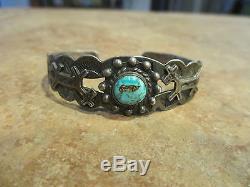 OLD Fred Harvey Indian Handmade IH COIN Silver Turquoise HORSE DOG Bracelet