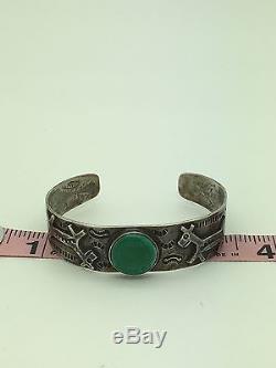 OLD Fred Harvey Navajo Sterling silver turquoise HORSE DOG bracelet