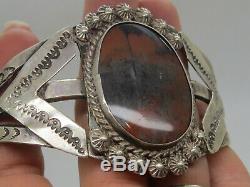 OLD NAVAJO FRED HARVEY ERA Sterling Silver. 925 Petrified Wood Cuff Bracelet