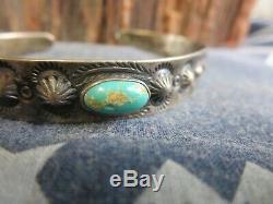 OLD PAWN Vintage FRED HARVEY Sterling Silver GREEN Turquoise CUFF BRACELET RP23