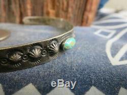 OLD PAWN Vintage FRED HARVEY Sterling Silver GREEN Turquoise CUFF BRACELET RP23