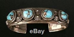 OLD SCHOOL Turquoise and Sterling Silver Navajo Bracelet Late Fred Harvey Era