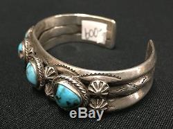 OLD SCHOOL Turquoise and Sterling Silver Navajo Bracelet Late Fred Harvey Era