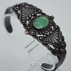 OLD Vintage Silver Product Fred Harvey Era Coin Silver Turquoise Cuff Bracelet