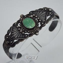 OLD Vintage Silver Product Fred Harvey Era Coin Silver Turquoise Cuff Bracelet