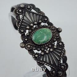 OLD Vintage Silver Product Fred Harvey Era Coin Silver Turquoise Cuff Bracelet