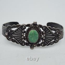 OLD Vintage Silver Product Fred Harvey Era Coin Silver Turquoise Cuff Bracelet