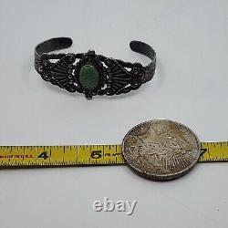 OLD Vintage Silver Product Fred Harvey Era Coin Silver Turquoise Cuff Bracelet