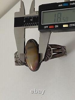 Old 1940's Fred Harvey Navajo Agate Petrified Wood Sterling Silver Cuff Bracelet