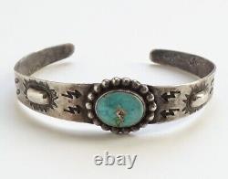 Old 1940s Fred Harvey Era Navajo Turquoise Sterling Cuff Bracelet Stamped 6 3/4