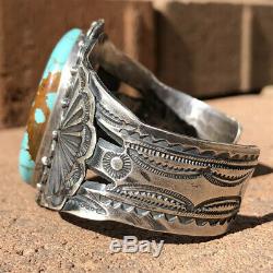 Old Fred Harvey Era Navajo #8 Spiderweb Turquoise Sterling Silver Cuff Bracelet