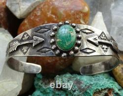 Old Fred Harvey Era Navajo Green Turquoise Cuff Bracelet Sterling Silver Stamped